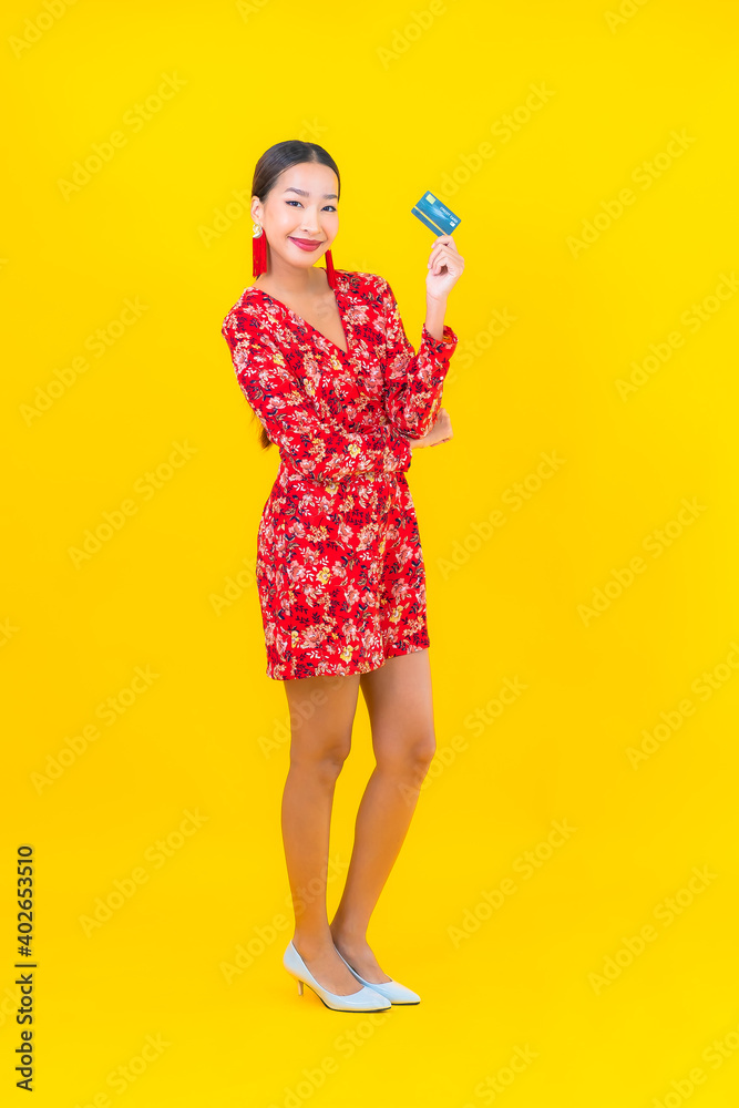 Portrait beautiful young asian woman credit card Portrait beautiful young asian woman credit card