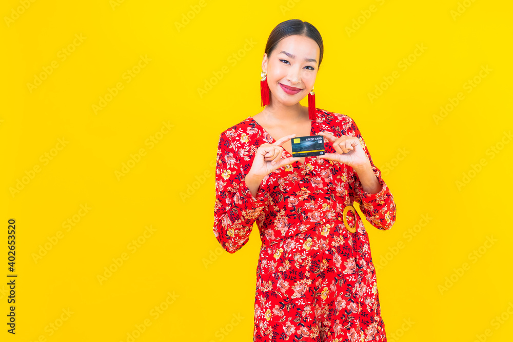 Portrait beautiful young asian woman credit card Portrait beautiful young asian woman credit card