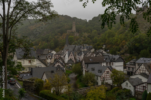View to the ruin castle called Loewenbug in the german region eifel photo