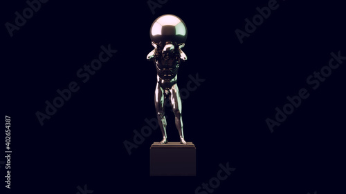 Atlas Statue Holding up the Celestial Heavens with Green and White Moody 80s lighting 3d illustration render	