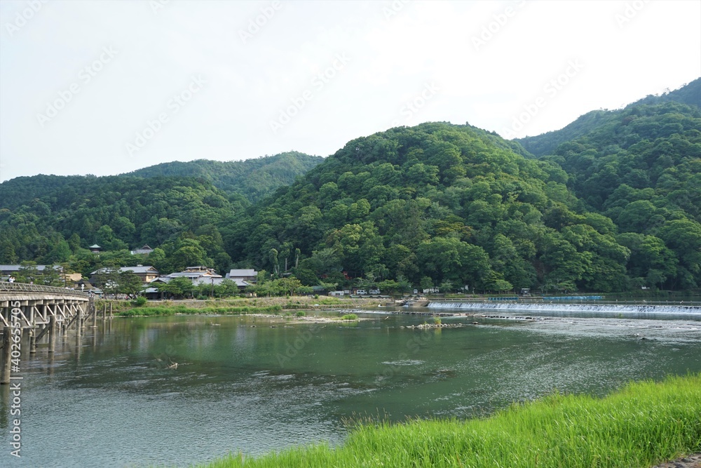 Landscape of Katsuragawa River from Togetsu Bridge  in Arashiyama, Kyoto prefecture, Japan - 日本 京都 嵐山 渡月橋からの桂川