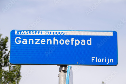 Street Sign Ganzenhoefpad At Amsterdam The Netherlands 2019 photo