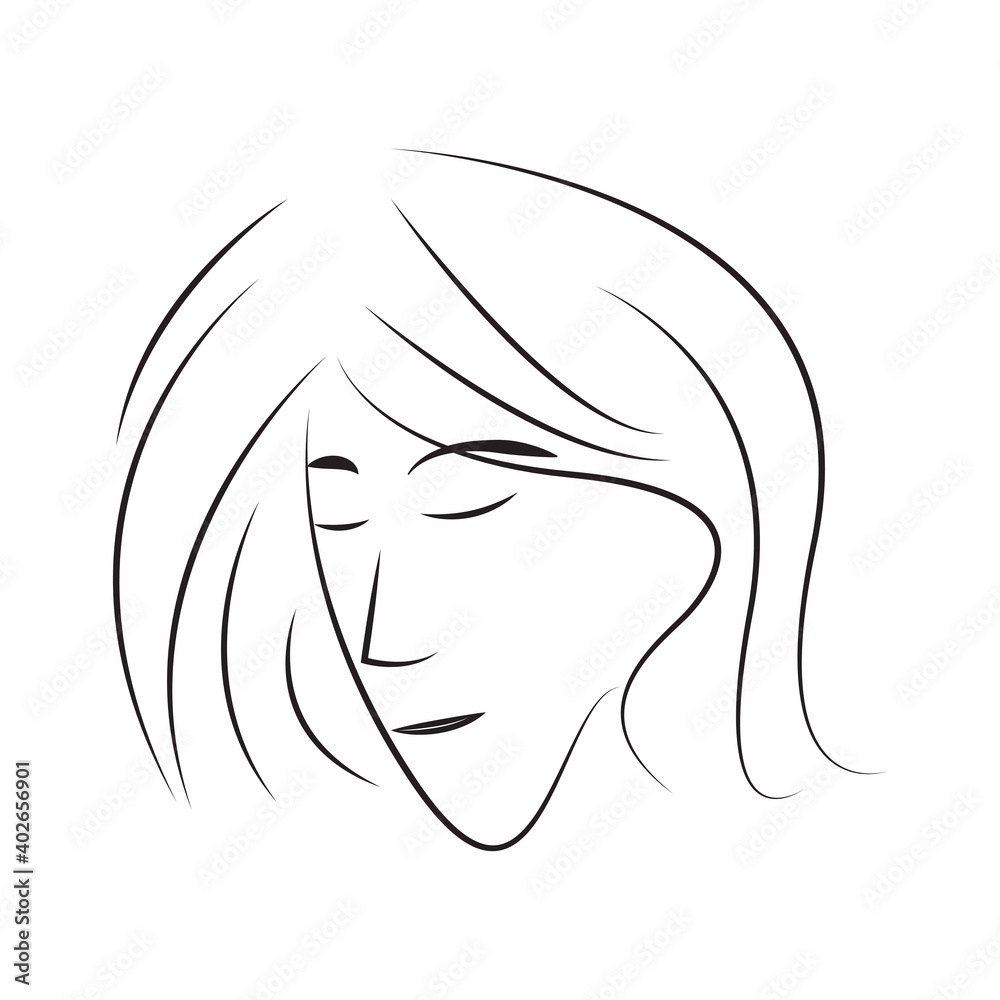 Beautiful woman face logo design, female face in black line, silhouette suitable for fashion themes, beauty, woman symbol. Vector illustration. Isolated on white background. Beautiful woman face logo design, female face in black line, silhouette suitable for fashion themes, beauty, woman symbol. Vector illustration. Isolated on white background.