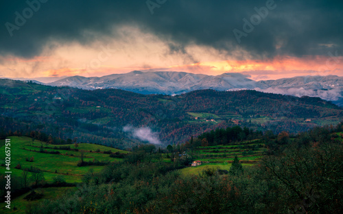 View at the Teggina Valley  in Casentino  just before the sunset  