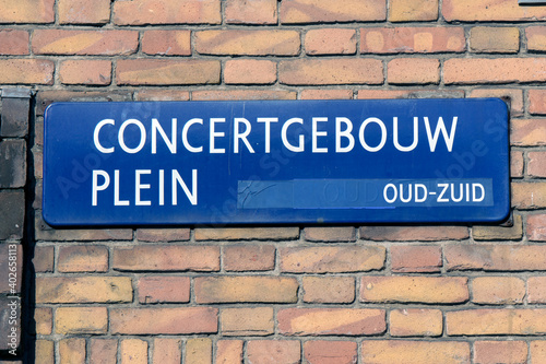 Street Sign Concertgebouwplein Square At Amsterdam The Netherlands 2018