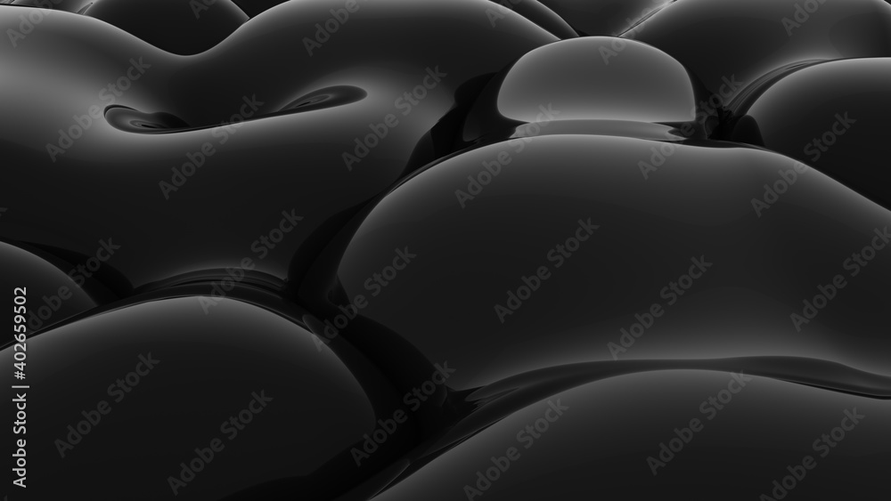Obraz premium Abstract black background. Smooth black wave. Glossy Plastic. Dark luxury texture. Oil, petroleum. Black tar, gum. 3d rendering