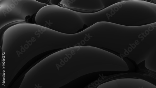 Fototapeta Naklejka Na Ścianę i Meble -  Abstract black background. Smooth black wave. Glossy Plastic. Dark luxury texture. Oil, petroleum. Black tar, gum. 3d rendering