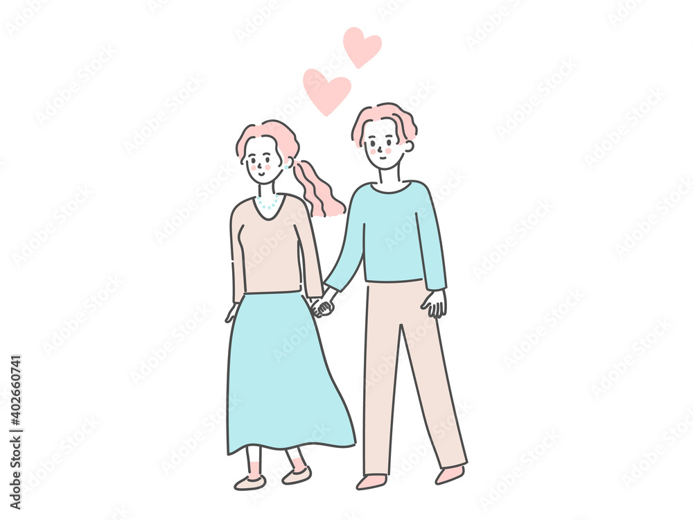 Young couple and heart, vector illustration Young couple and heart, vector illustration