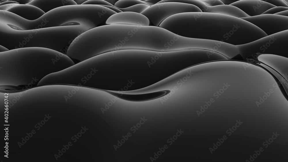 Fototapeta premium Abstract black background. Smooth black wave. Glossy Plastic. Dark luxury texture. Oil, petroleum. Black tar, gum. 3d rendering
