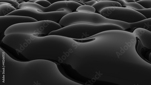 Abstract black background. Smooth black wave. Glossy Plastic. Dark luxury texture. Oil, petroleum. Black tar, gum. 3d rendering