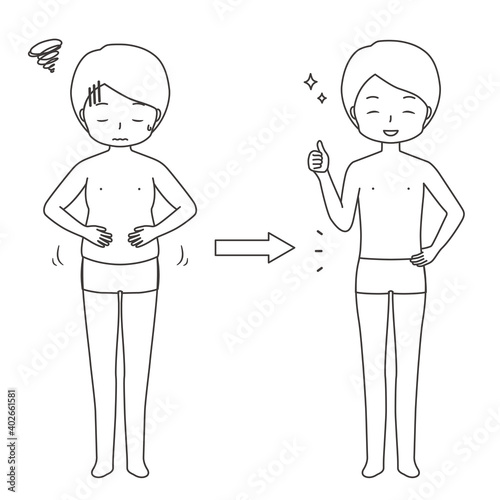 ダイエット　ビフォーアフター　男性 　[線のみ]