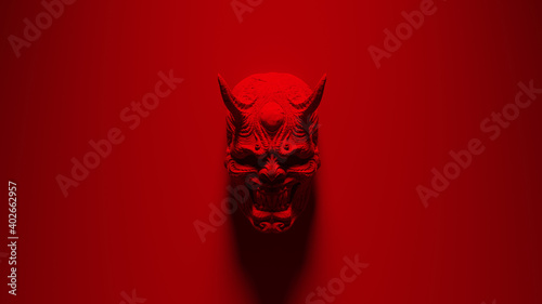 Slika na platnu Red Hannya Sino-Japanese Mask Mounted 3d illustration render