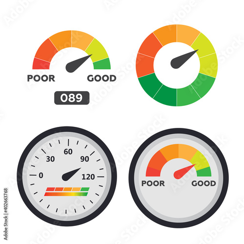 Car dashboard gauge. Speed meter vector. Arrow auto barometer photo