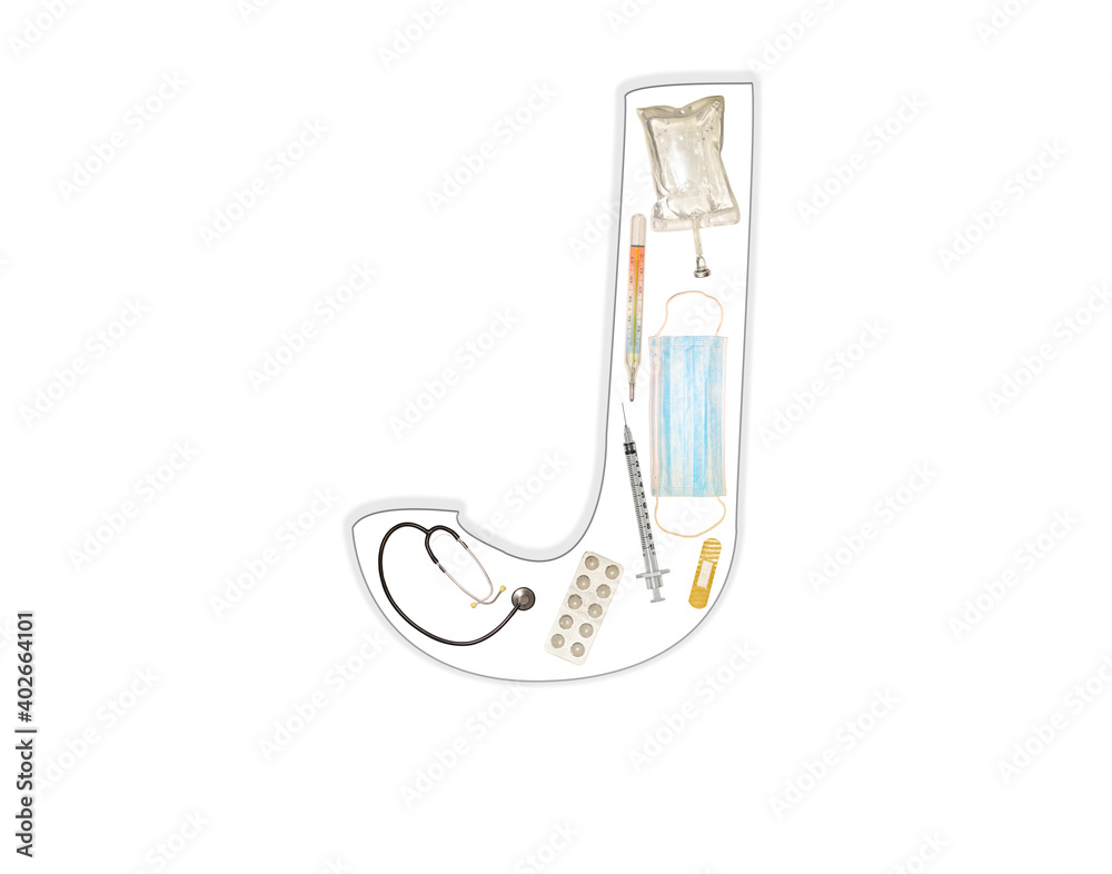 English letter J of medical instruments English letter J of medical instruments