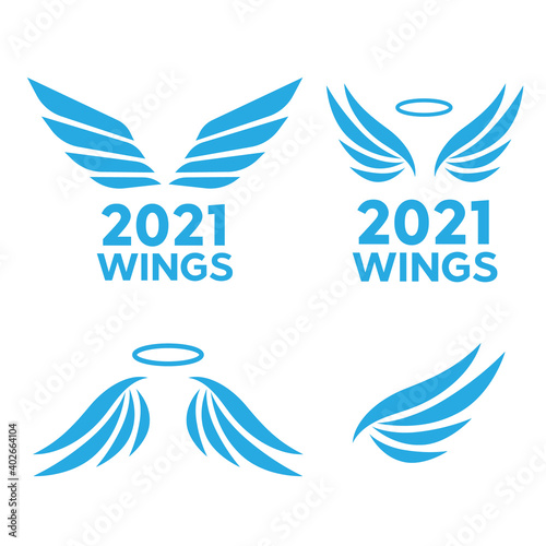 Hand drawn angel wings. Sketch of birds wings. Airforce logo icons. Avia vector logo