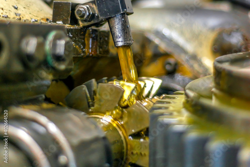 Photos Mechanical industry, gear-cutting production, manufacture of gears and shafts on a gear-cutting machine with a milling cutter, oil-cooled