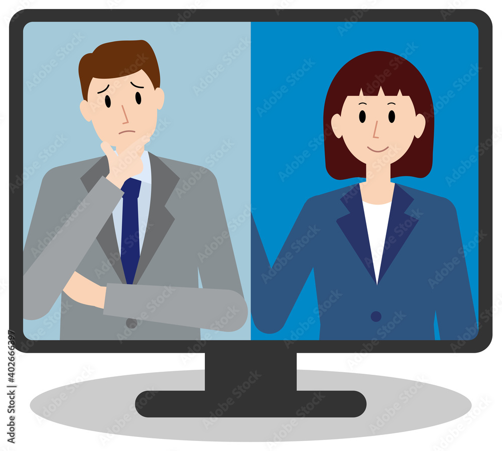 オンラインで相談する人のベクターイラスト オンラインで相談する人のベクターイラスト