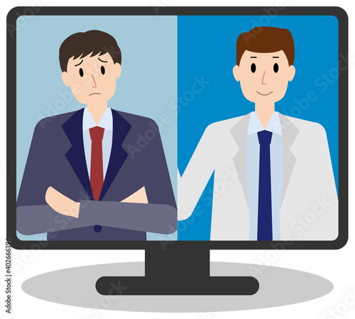 オンラインで医療相談する人のベクターイラスト