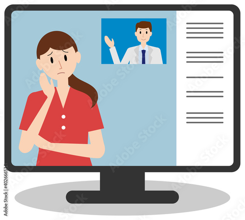 オンラインで医療相談する人のベクターイラスト