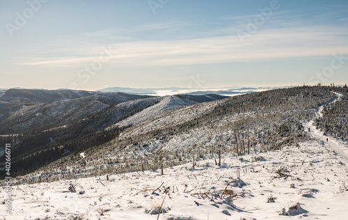 Fototapeta Naklejka Na Ścianę i Meble -  Szczyrk - Skrzyczne - mountain trail winter - Silesian Beskids - beautiful winter landscape 