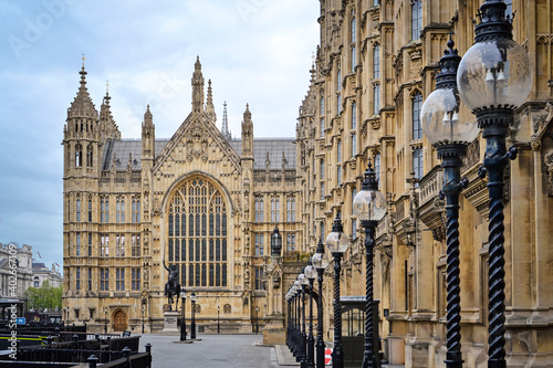 Old Palace Yard of Palace of Westminster, the seat of the Parliament of the United Kingdom, with the statue of king Richard I, Richard the Lionheart. photo