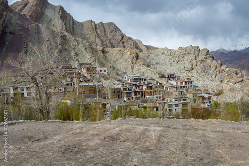 Tibetan traditional wooden buildings of Hemis monastery in the valley Himalayas of  Leh, Ladakh,   Jammu and Kashmir photo