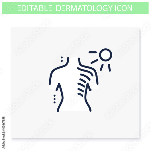 Sunburn line icon. Skin problem, dermatologic disease. Scald, thermal damage. Skincare, cosmetology, medicine. Health and beauty concept. Isolated vector illustration. Editable stroke 