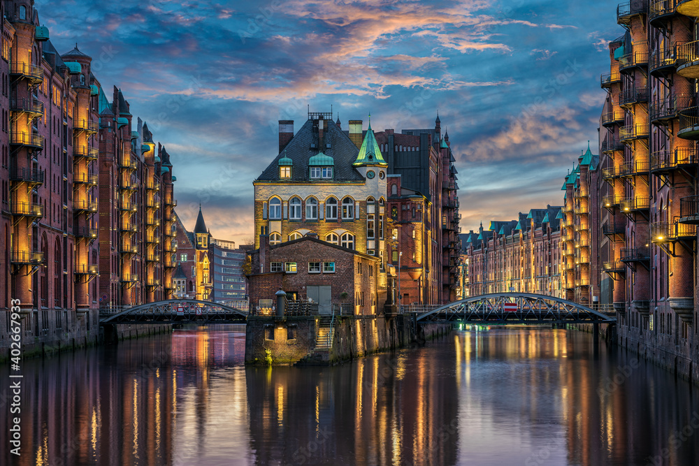 The historic Speicherstadt in Hamburg, Germany - obrazy, fototapety, plakaty 