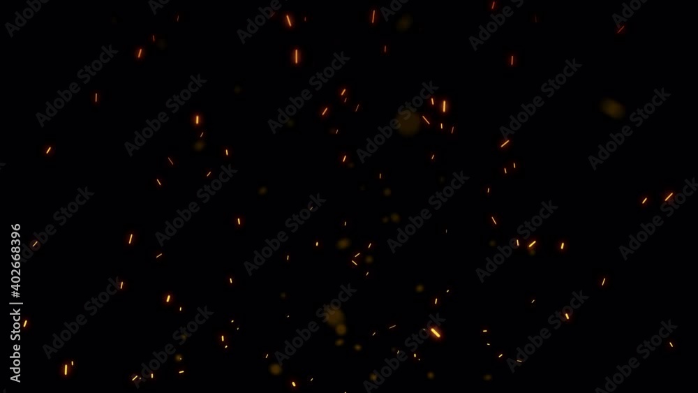 Abstract seamless loop fire ash sparks rising up with transparent alpha channel can be used for overlay your project. 4K 3D chaotic motion of fiery orange glowing flying ember burning ash particles.