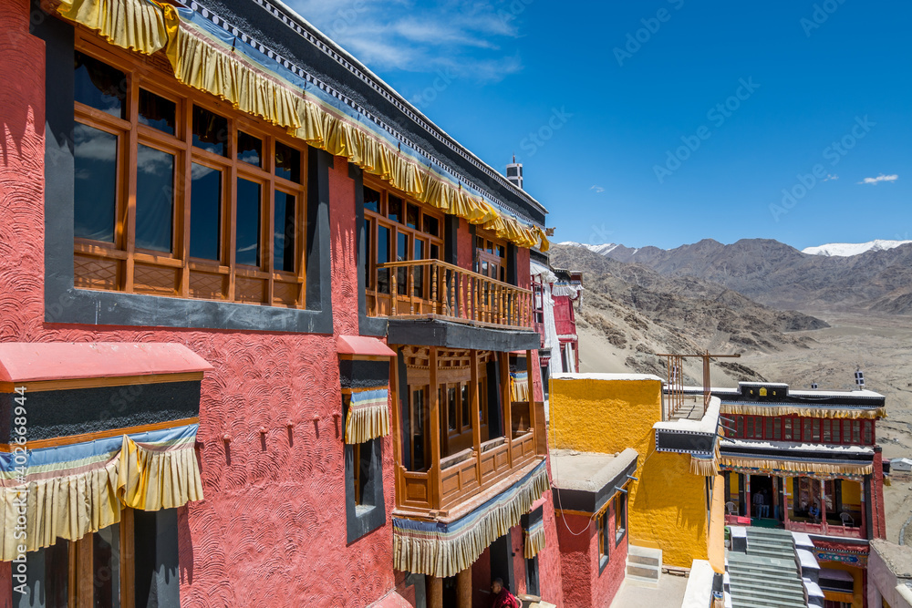 Fototapeta premium Traditional Tibetan historic building in Thiksay Gompa or Thiksay Monastery in Leh-Ladakh, Kashmir
