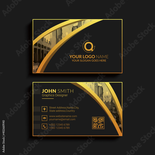 Luxury golden vector business card with logotype template. Premium letter logo with golden design. Elegant corporate identity.