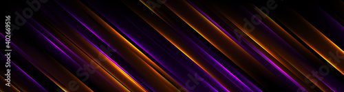 Violet and orange futuristic neon lines abstract hi-tech banner. Glowing vector background