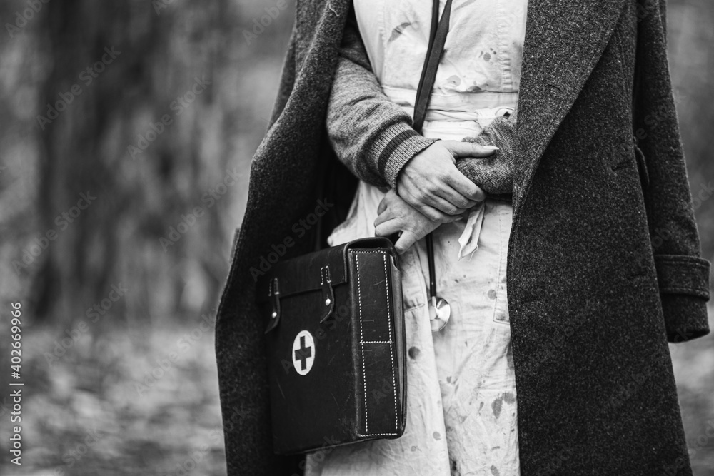 German Deutsch nurse paramedic Of World War 2 uniform. black and white