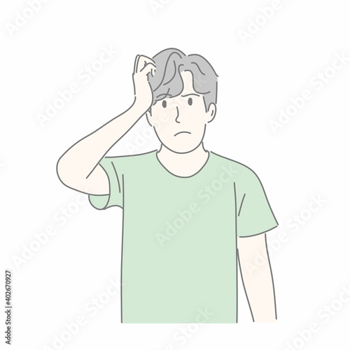 Man gesturing with hand in concept not sure, question, find answer, thinking.