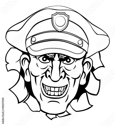A policeman police officer looking mean and tough cartoon