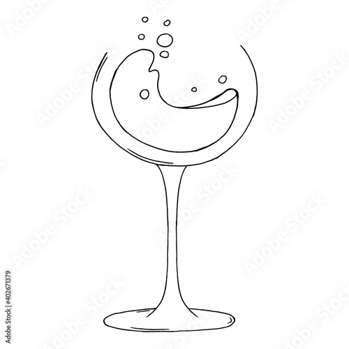 Glass of wine. Vector wine glass with splashes.
