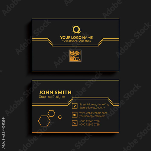 Creative business card design. Luxury vector business card template. Premium letter logo with golden design. Elegant corporate identity.