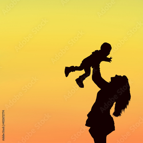 silhouette of parent and child