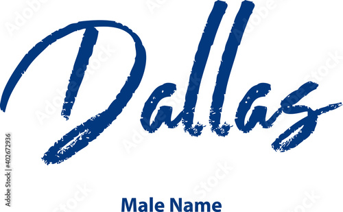 Dallas-Male Name Handwritten Cursive Brush Calligraphy Blue Color Text