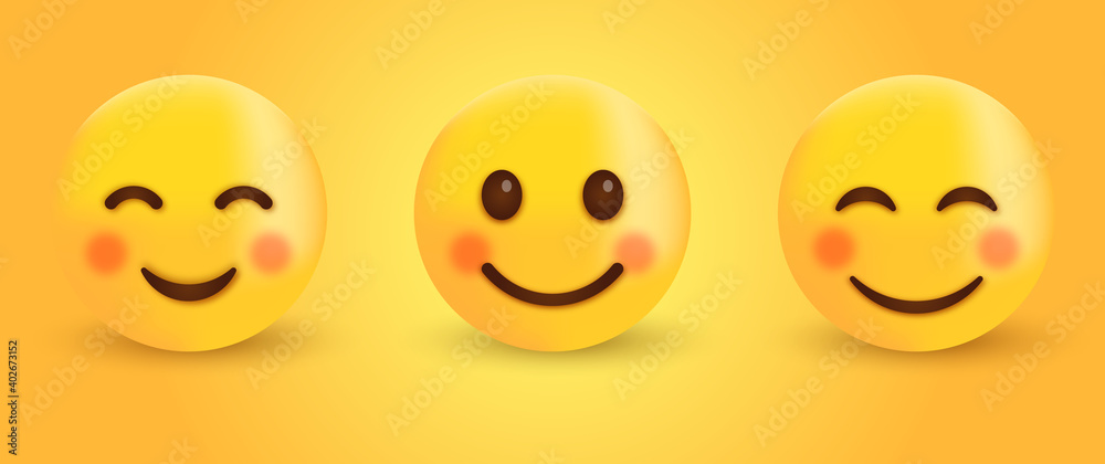 Smiling Face with Smiling Eyes, 3d happy Smiley emoji, cute emoticon with cheeks Smiling Face with Smiling Eyes, 3d happy Smiley emoji, cute emoticon with cheeks