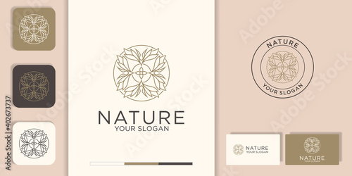 Creative flower leaf inspiration vector logo design template and business card