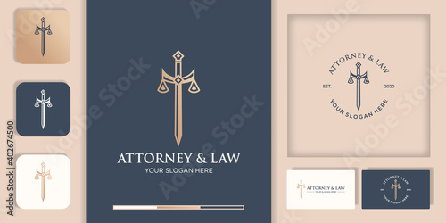 law logo design, sword of justice and business card