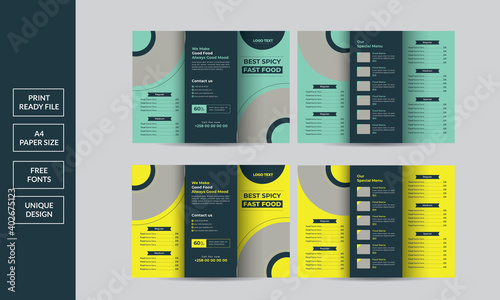 Food trifold brochure design,A4 food menu Design Template.