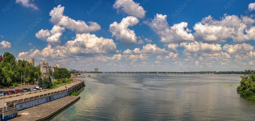 Dnieper river and  embankment of Dnipro in Ukraine