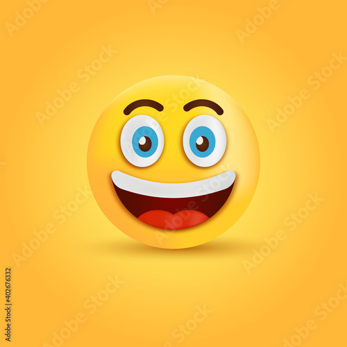 3d smiley face emoticon, laughing emoji, funny emotion