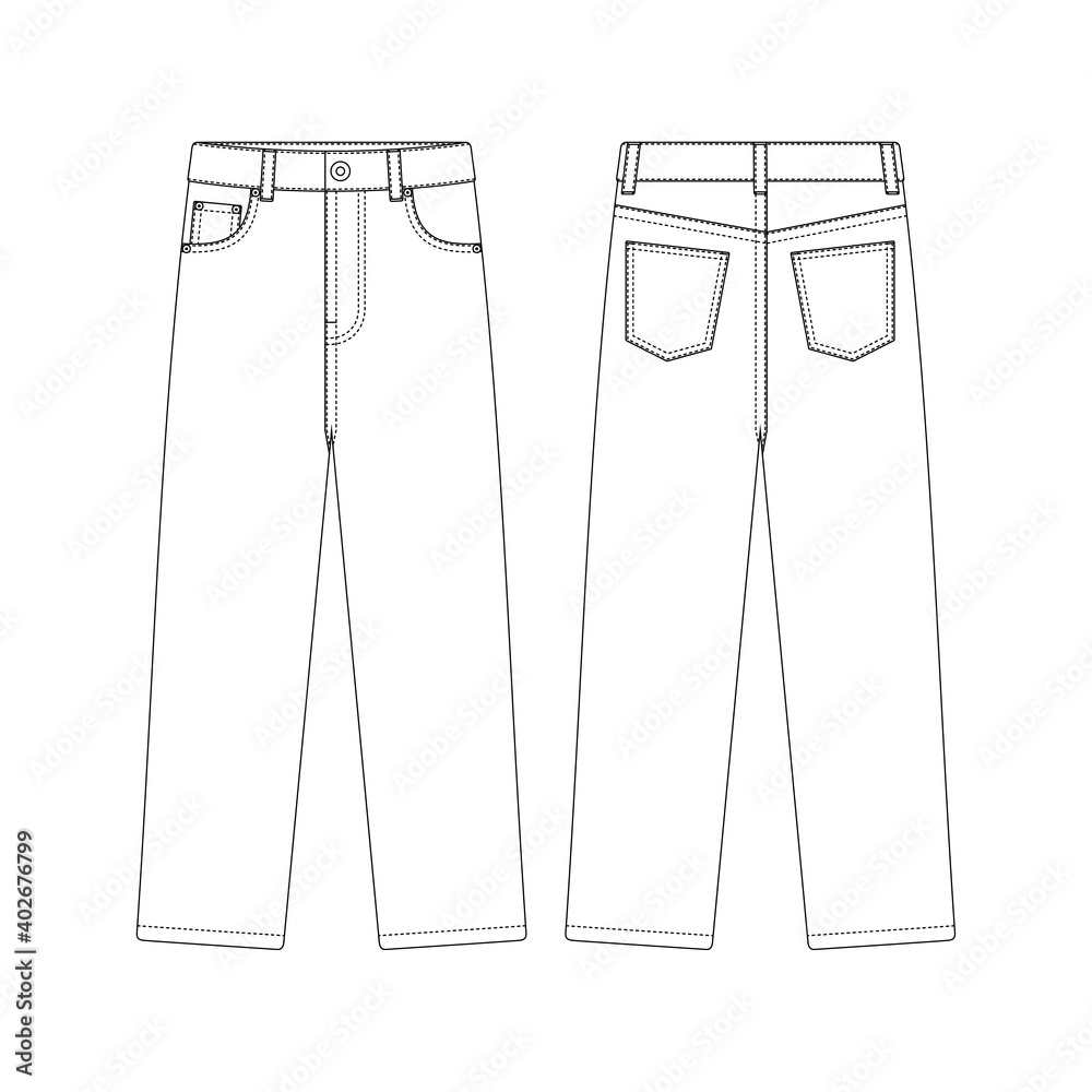 Template regular fit jeans vector illustration flat design outline clothing  Stock Vector | Adobe Stock