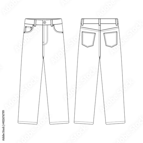 Template regular fit jeans vector illustration flat design outline clothing