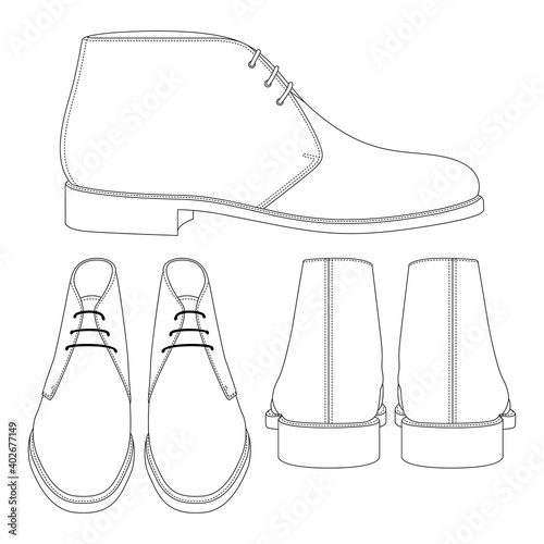 Template chukka boots vector illustration flat design outline clothing