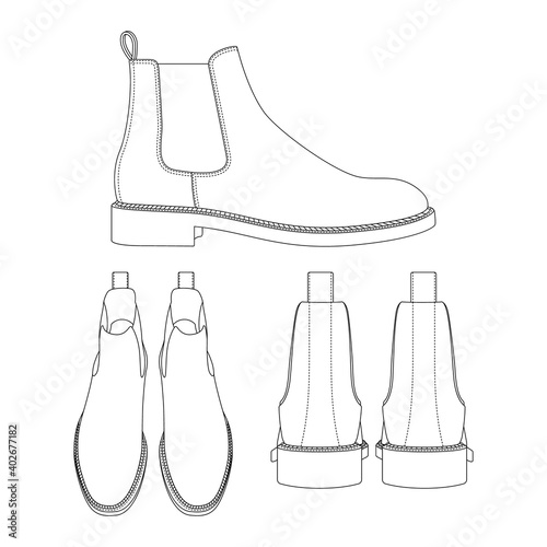 Template chelsea boots vector illustration flat design outline clothing