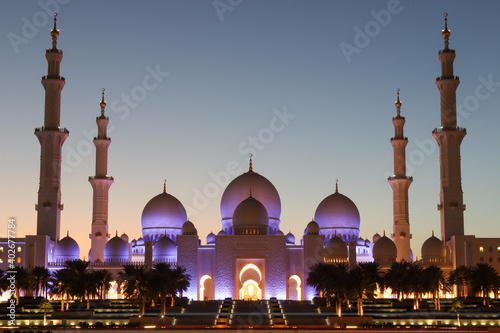 Abu Dhabi Grand mosque at Sunset